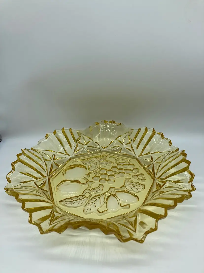 Vintage Federal Glass Bowl Amber Pioneer Pattern Ruffled Edges Fruit Center