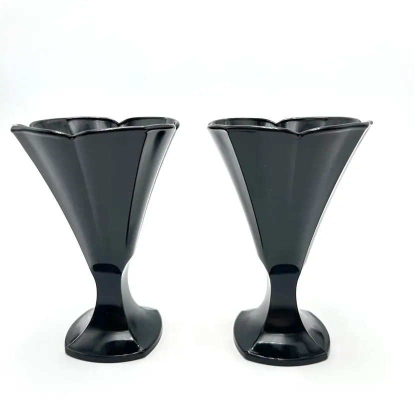 Black Glass Dessert Dishes France 4” W X 6” H