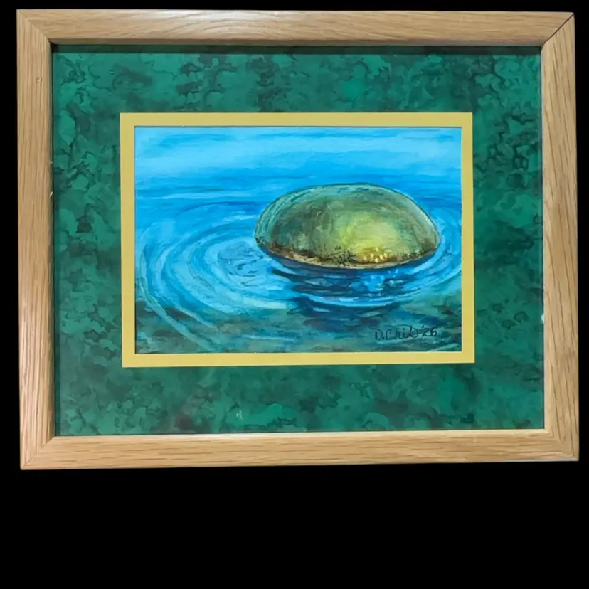 “Water Rock” Water Theme 5”x7” Matted And Framed To 9”x11” Original Watercolor
