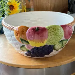 Vintage Ceramic Fruit Basket Serving Bowl | Hand Painted Raised Fruit
