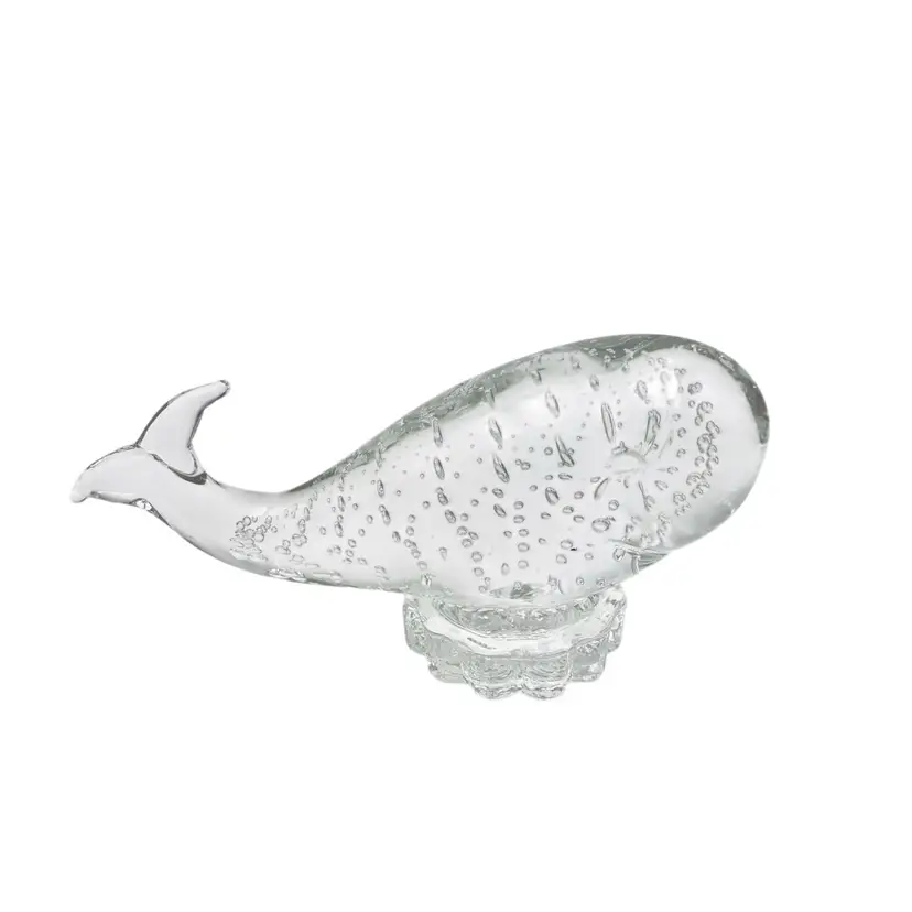#228- Paperweight  Whale Bullicante Art Glass’ Controlled Bubbles Clear Ocean Beach Summer