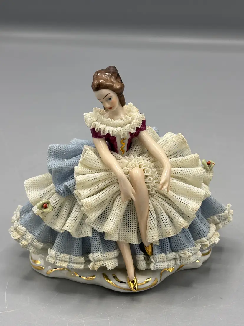 Vintage Dresden porcelain lace sitting Ballerina