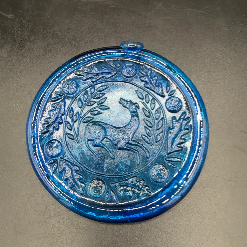 Blue Pressed Glass Suncatcher Missing Loop