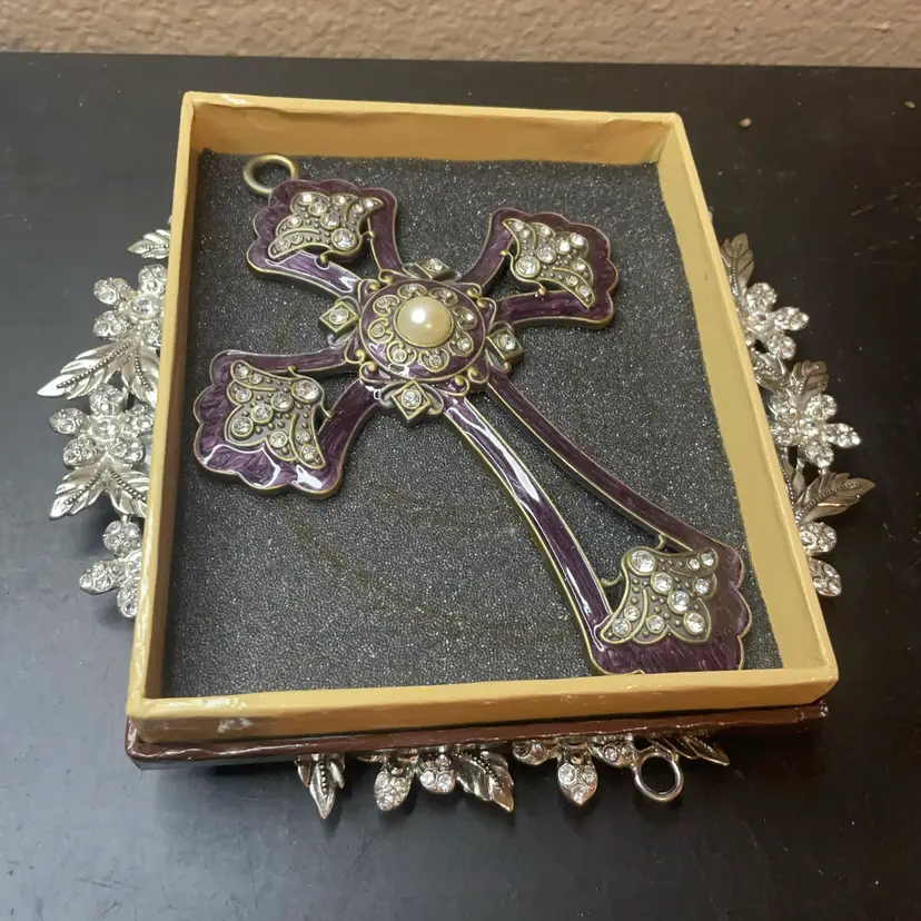 Kirkland Amethyst enamel and rhinestone jeweled 6” cross ornament