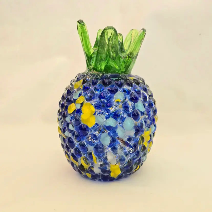 Pineapple Confetti Hobnail Hollow Hand Blown Art Glass Fruit  5¼" Tall Unbranded