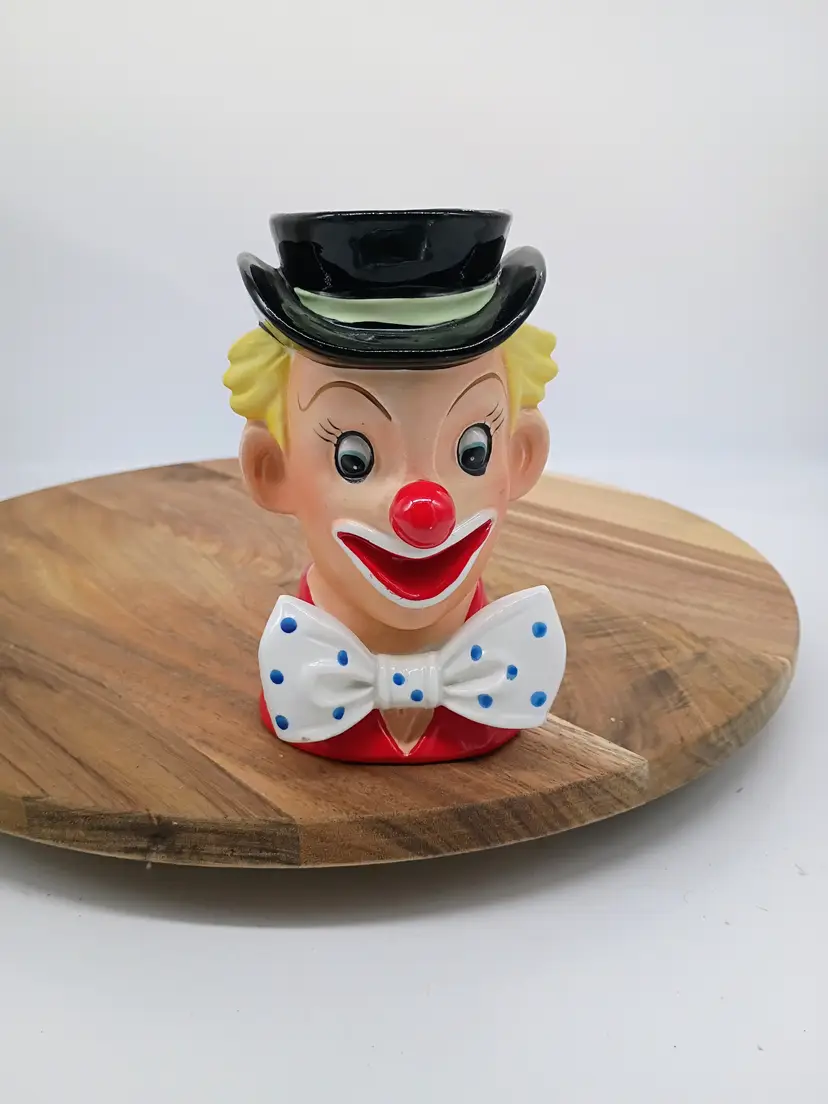 Vintage Napco Ceramic Happy Clown Head With Bow Tie 1950’s Planter Head Vase