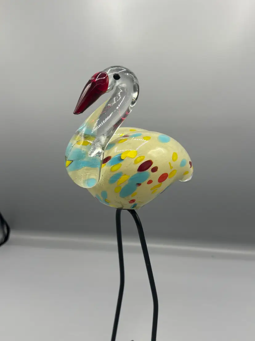 Handblown art glass flamingo figure on wire