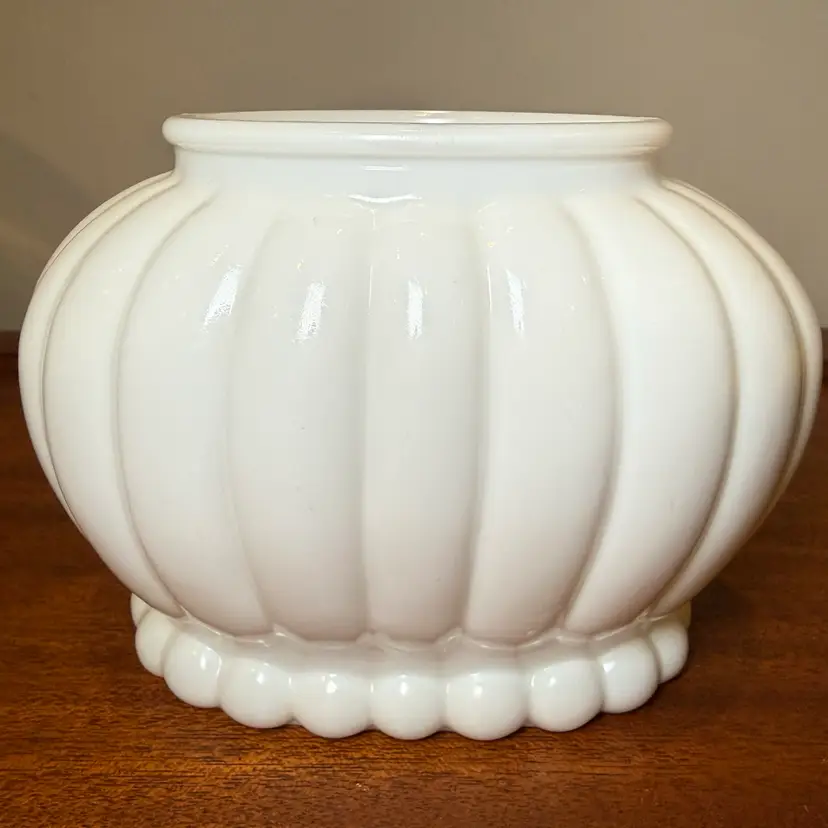 White Milk Glass Melon Ribbed Planter / Vase