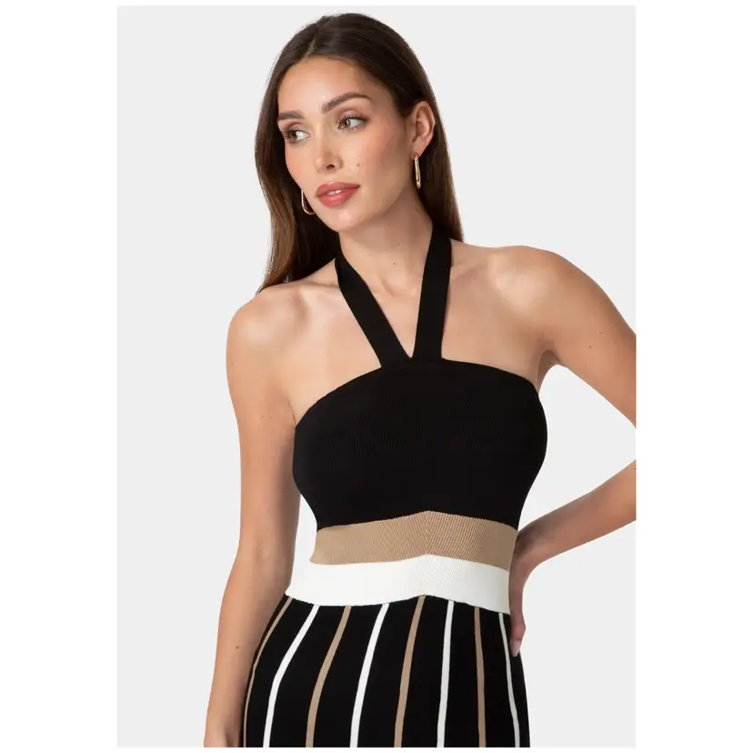 Bebe halter neck striped knit dress