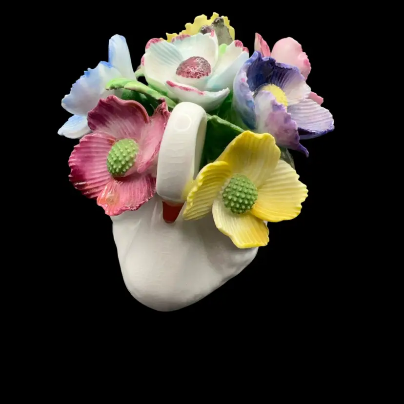 Miniature Denton Bone China Swan With Flowers England