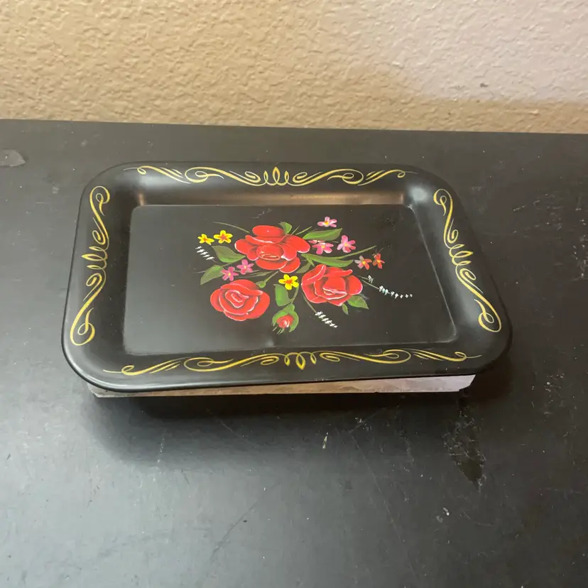 Hand painted 4”x6” Toleware Mini Tray From Italy