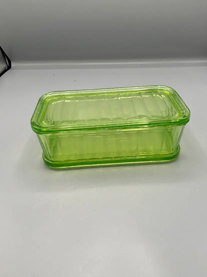 Vintage Uranium glass lidded refrigerator container
