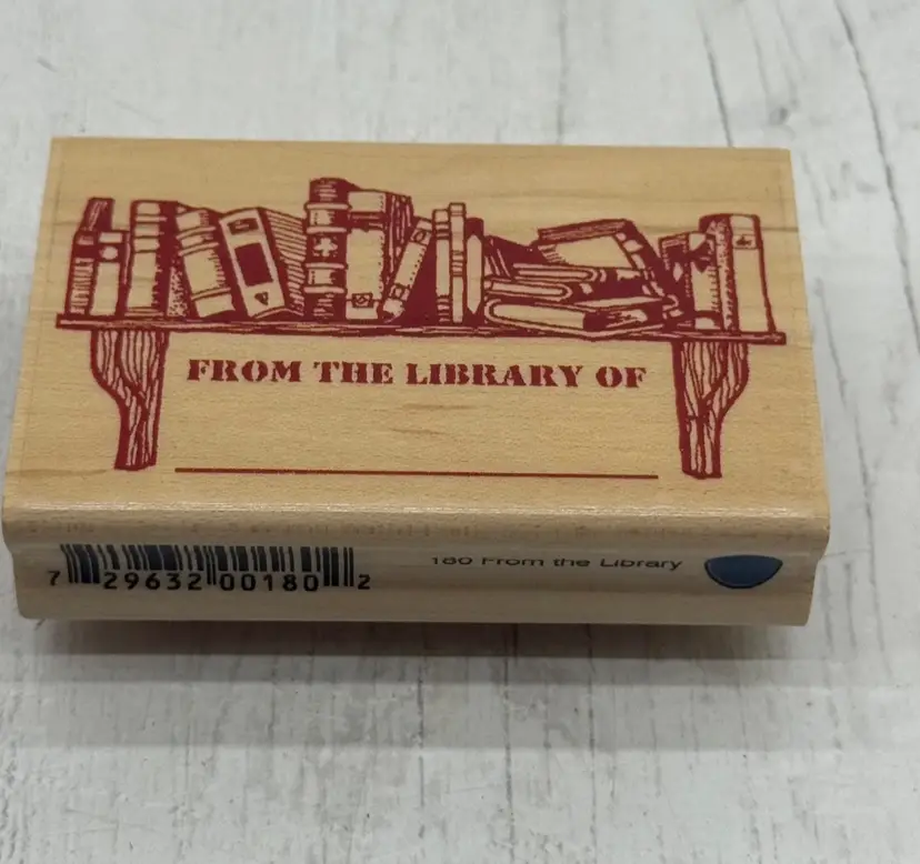 Rubber Stamp "From the Library Of"  NEW Wooden 3" x 2