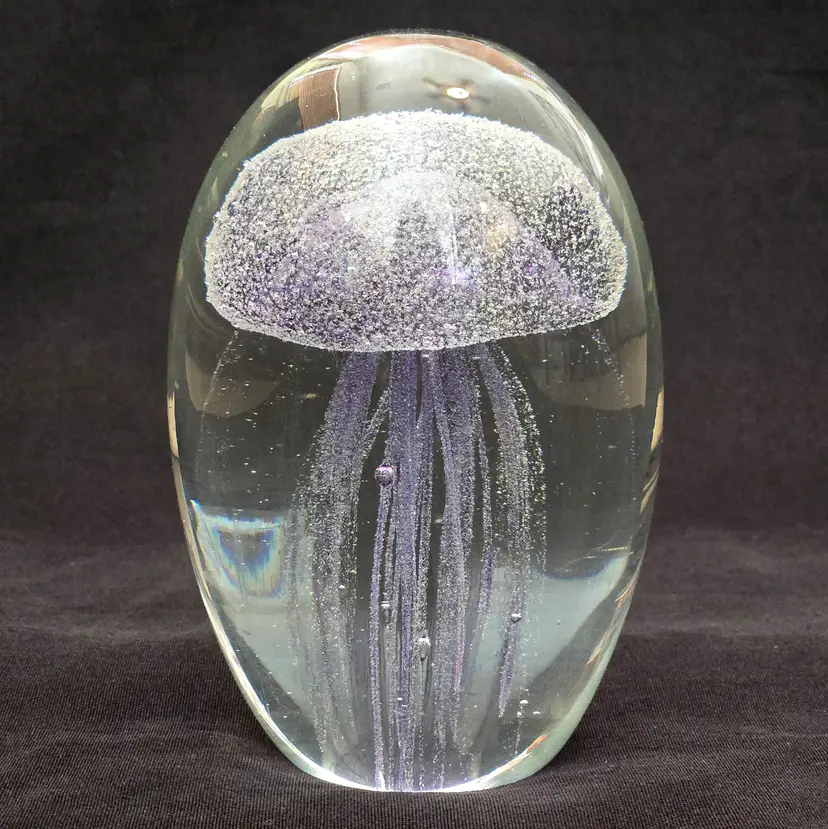 Dynasty Gallery Crystal Glass Paperweight Jellyfish Glow In The Dark and UV Reactive