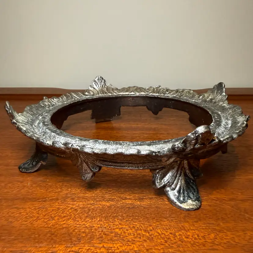 Silver-Toned Footed Cast Metal Display Stand