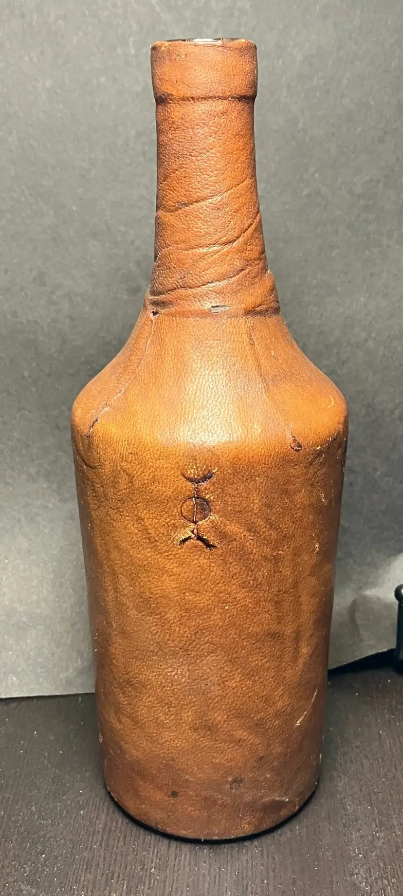 VTG Hand-stitched Leather-wrapped Stamped Bottle Makers mark