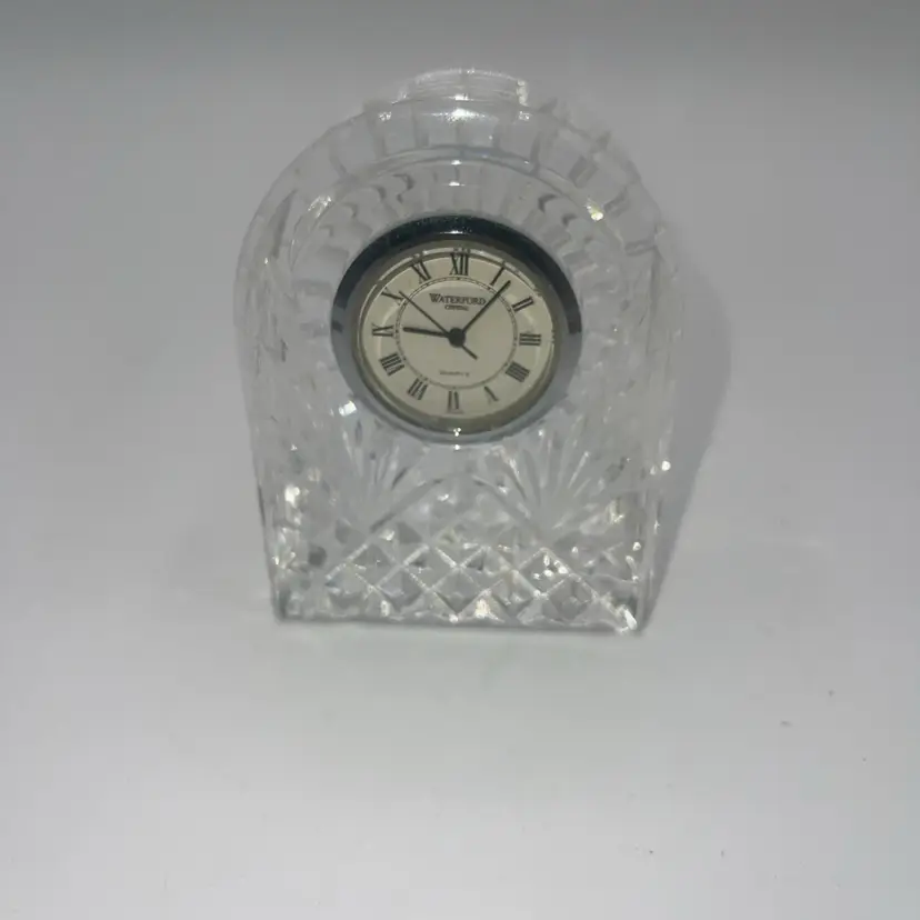 Waterford Crystal Mini Desk Clock Paperweight Signed Mint 3.5” silver face