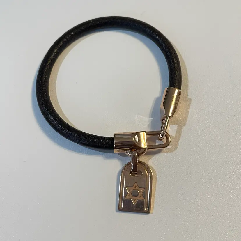21 Bronze Milor Italy Bracelet with Star of David Charm on Black Leather