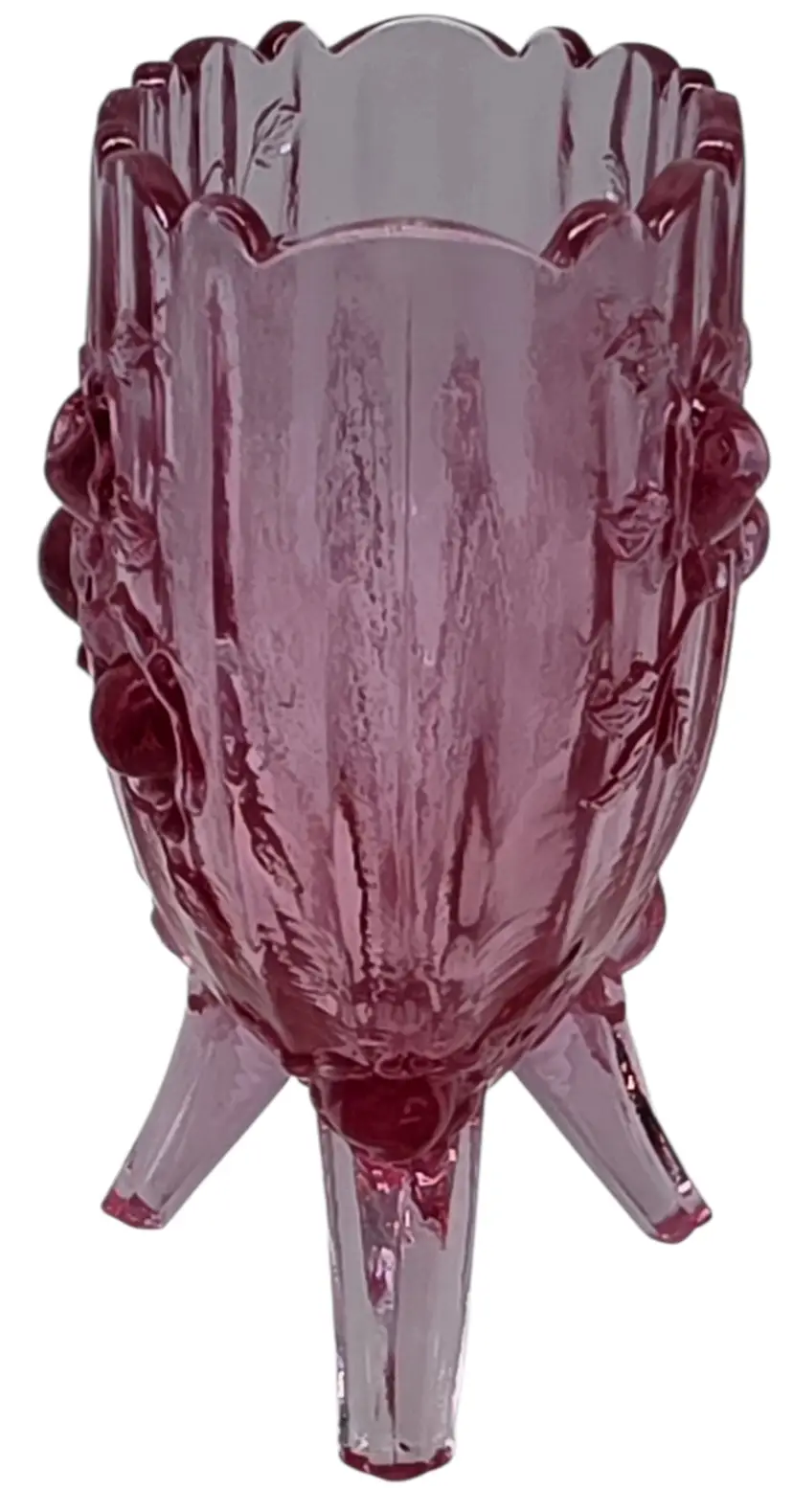 VINTAGE FENTON GLASS PINK FOOTED WILD ROSE BOWL