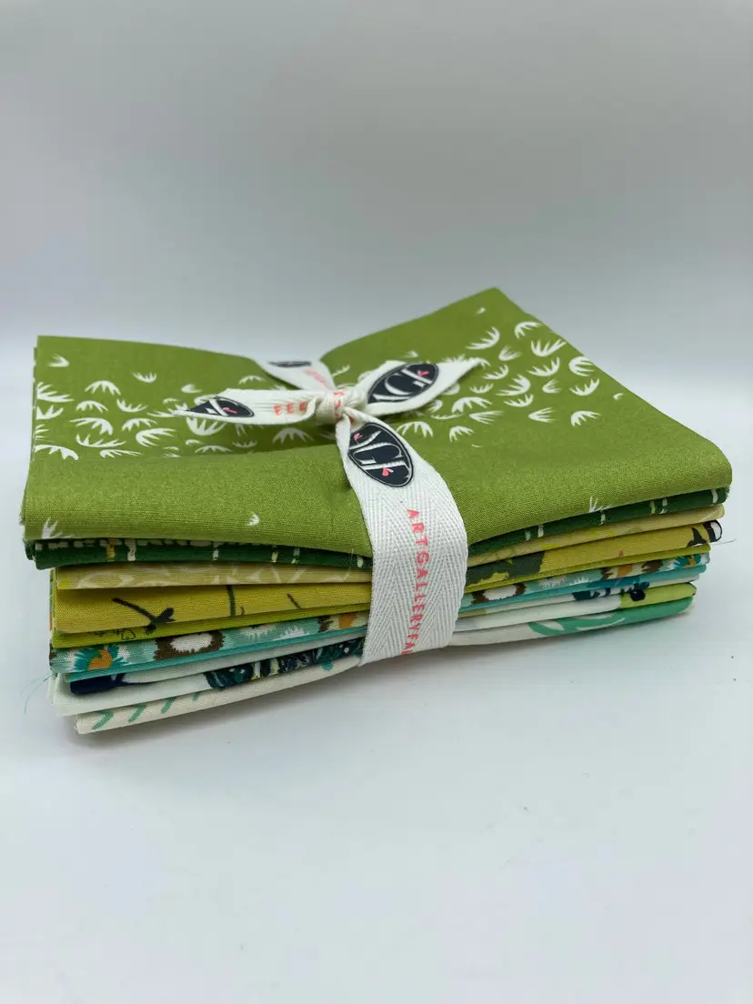 Art Gallery Fabrics fat quarter bundle featuring various green shades