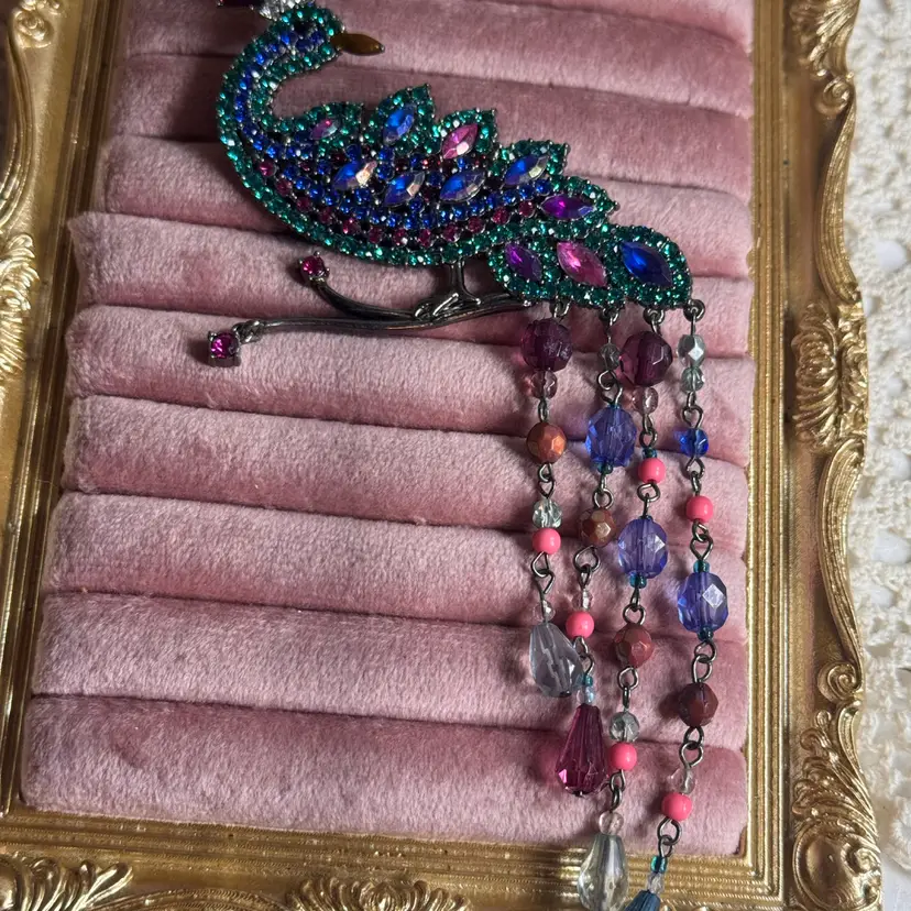 Avon Large Rhinestone Peacock Brooch