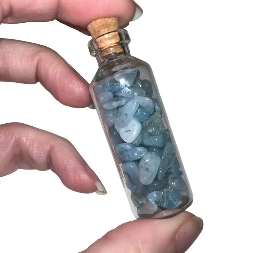 Mini Glass Bottle Of Celestite Pre Drilled Nugget Beads