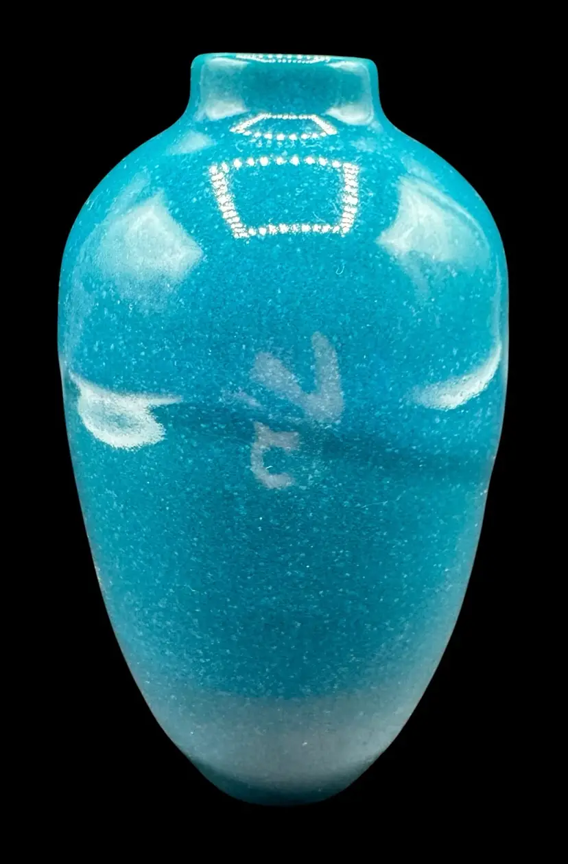 Signed Vintage Studio Art Pottery Vase Teal Turquoise Blue Speckle 1985 6”