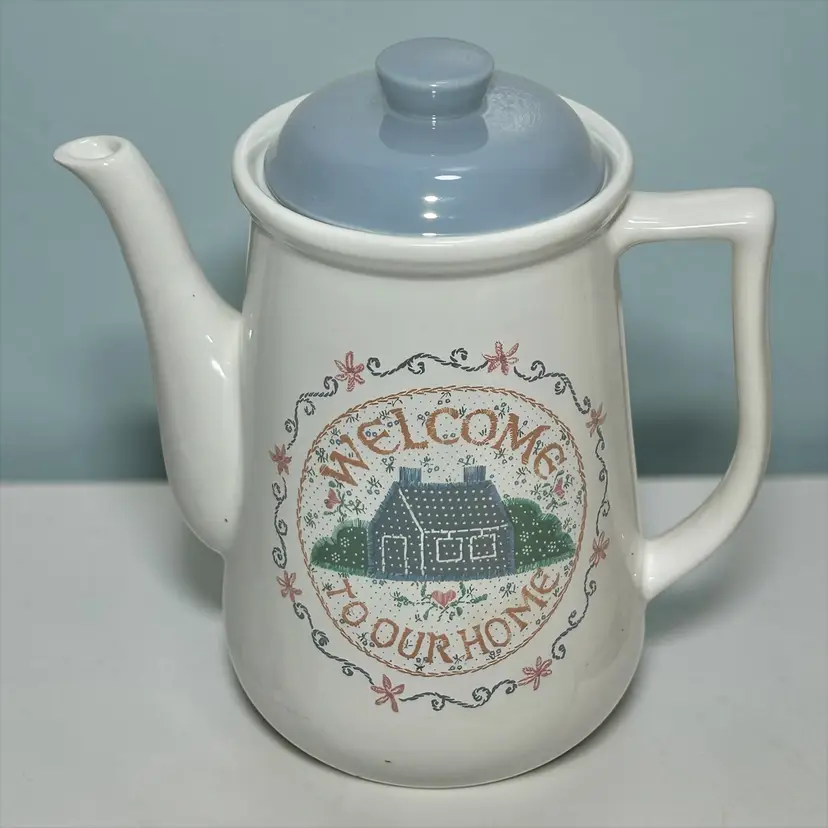 VTG Welcome To Our Home Coffee Pot Server 80s Kitchen Cottage Core Japan