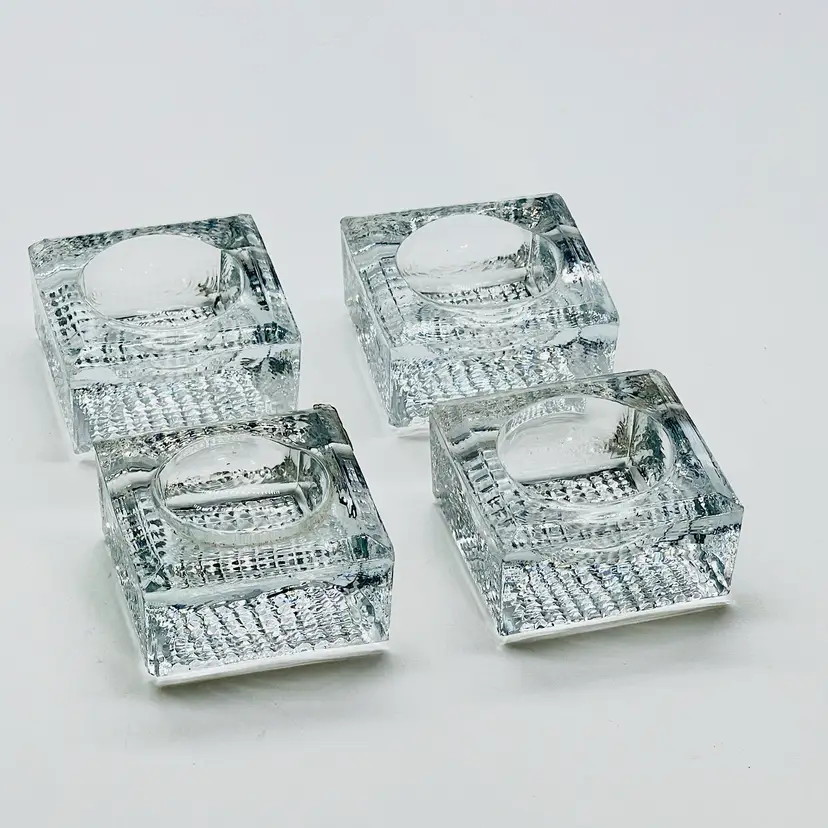 Glass Salt Dips Cellars 4pc Set Square Faceted Perfect For Marbles Or Paperweights