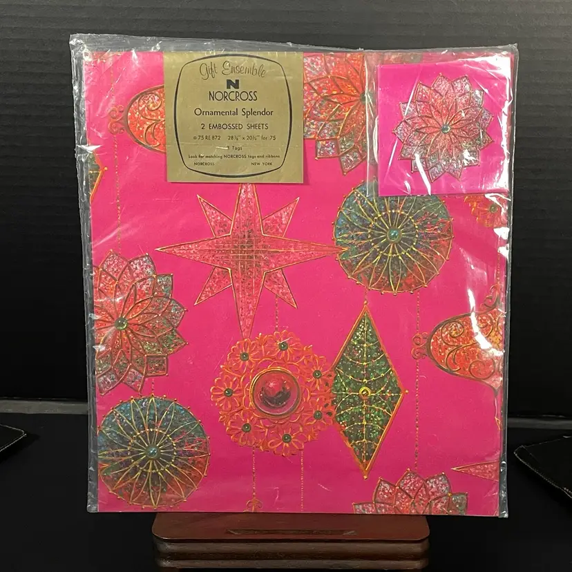 MCM Atomic Norcross Christmas 2 Sheets Gift Wrap Wrapping Paper Ornamental Splendor NOS Vintage