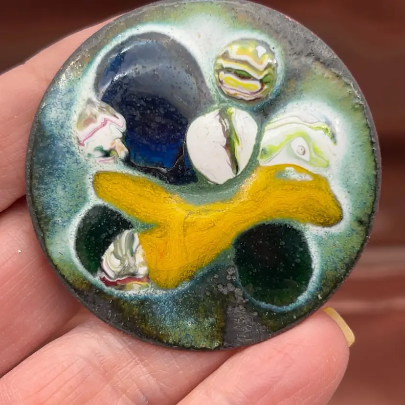 #01 Vintage Mid-Century Enamel on Copper Abstract Brooch Pin | Artisan Studio Jewelry | 2.25”