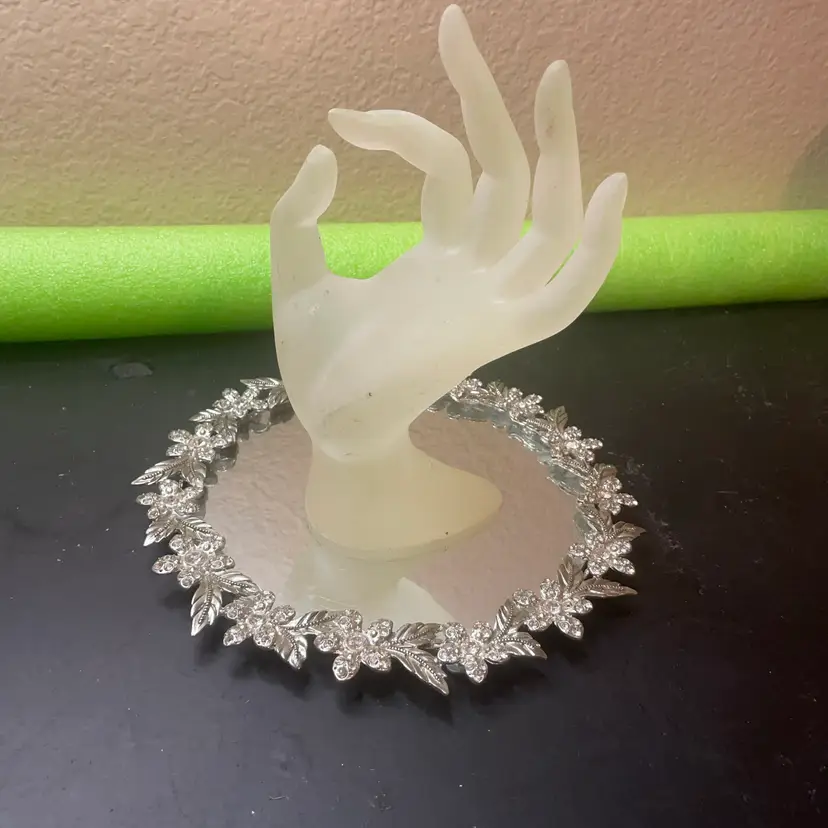 Pink Frosted Lucite Or Acrylic Ring Display Hand