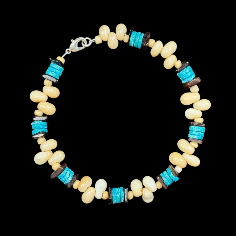 Avante Jewelry 9 in ankle (or wrist) bracelet Shell Beads Natural Aqua Brown
