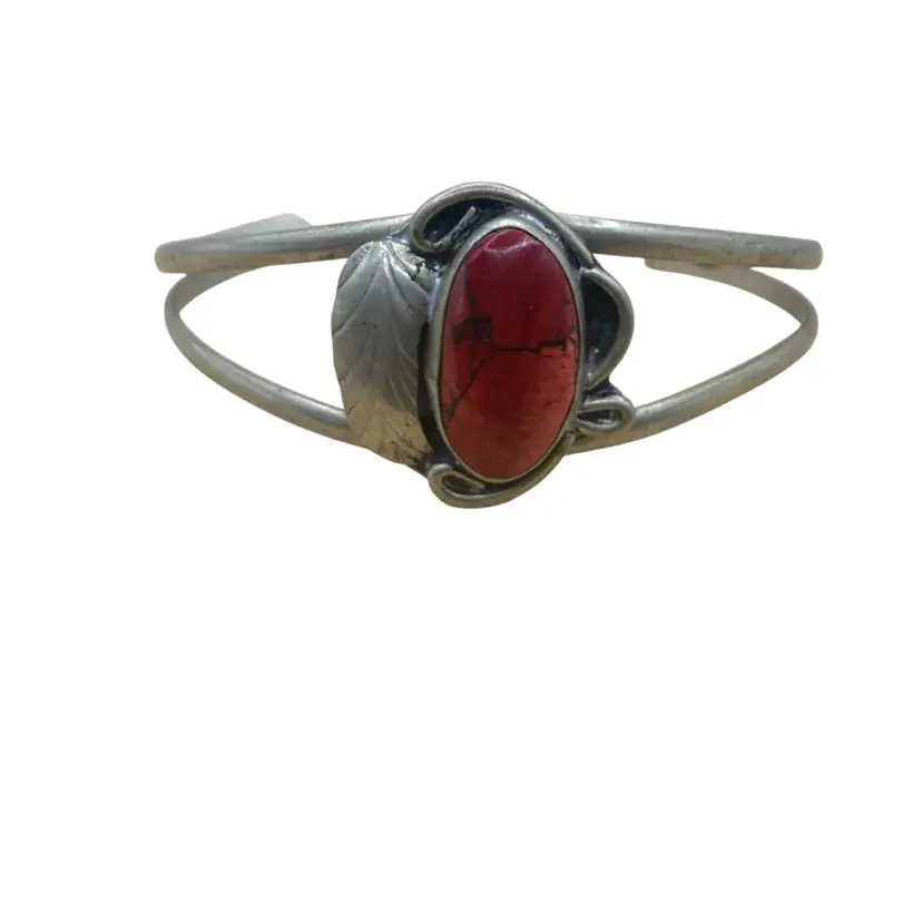Vintage Alpaca Mexico Red Coral Cuff