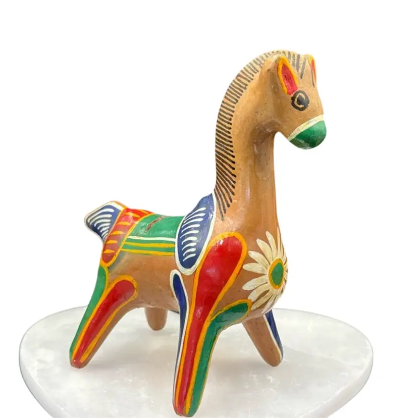 #01 Vintage Mexican Folk, Art Pottery, Horse Bank, Terra-Cotta Hand Painted