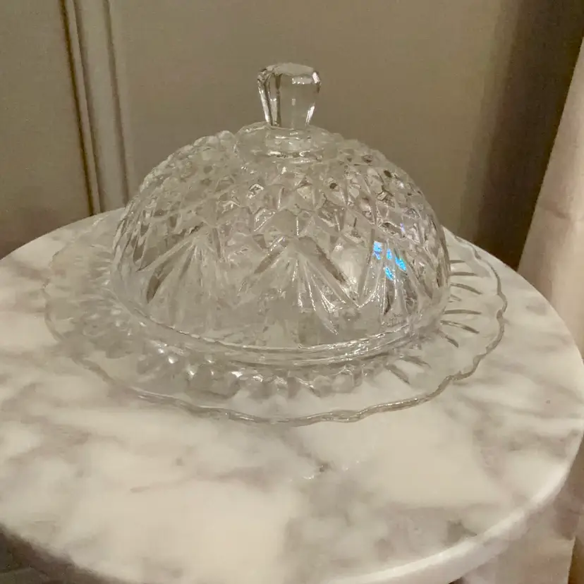 🔔 Vintage Anchor Hocking Prescut Clear Covered Butter Cheese Dish Starburst Pattern