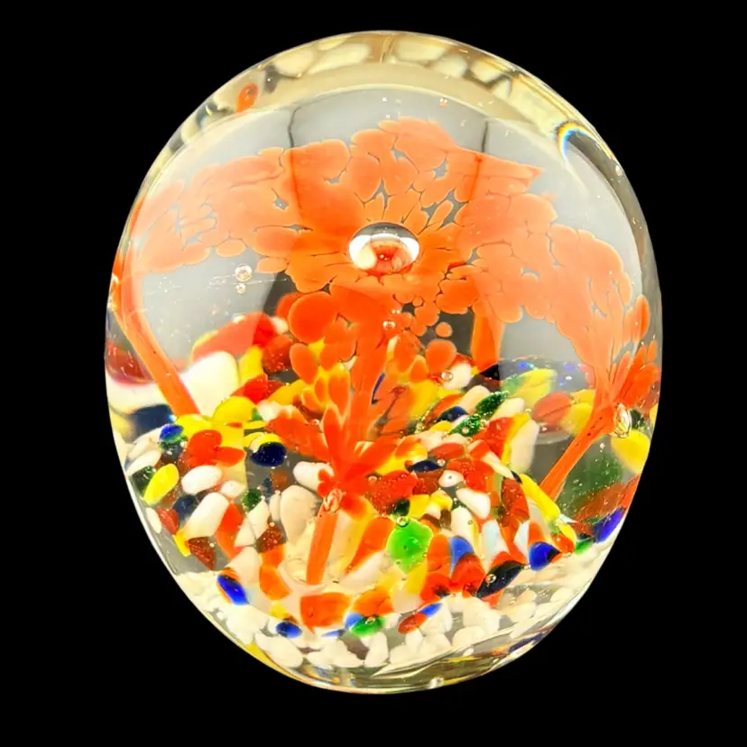 Vintage Orange Seaflower Paperweight 2.25” Tall x 1.75” Wide