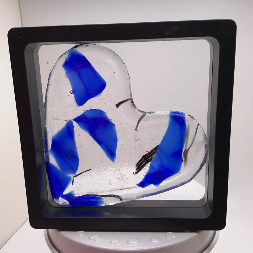 Made by Me! Blue Fused Glass Framed Scrap Heart 4.5” Handcrafted Studio Art