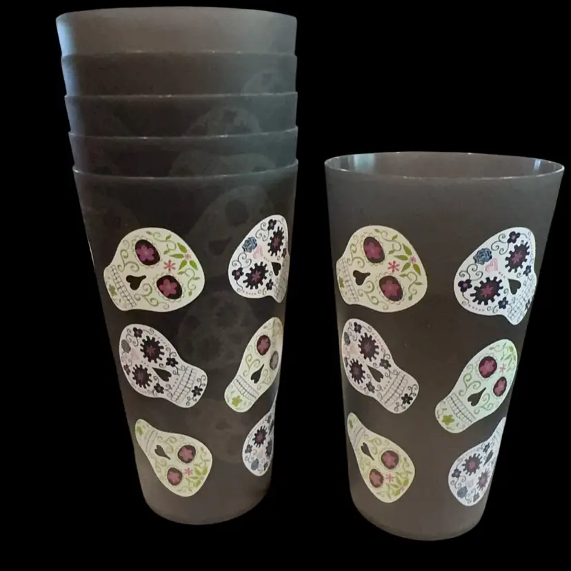 Set Of 6 Plastic Day Of The Dead Tumblers * Glows