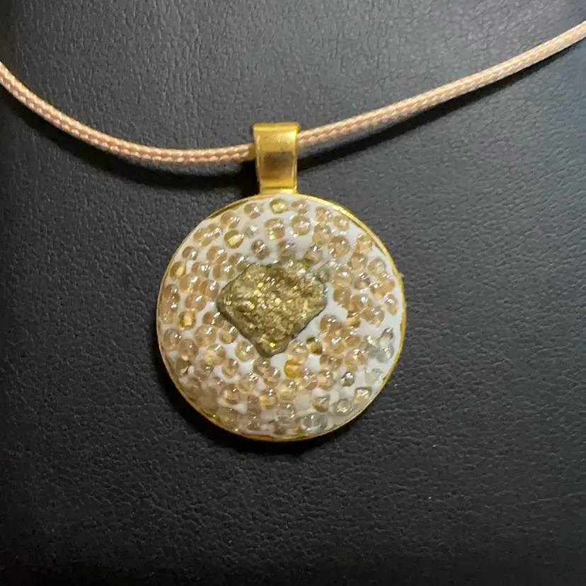 “Heart Of Gold” Original Micro Mosaic Art Pendant Necklace 1”