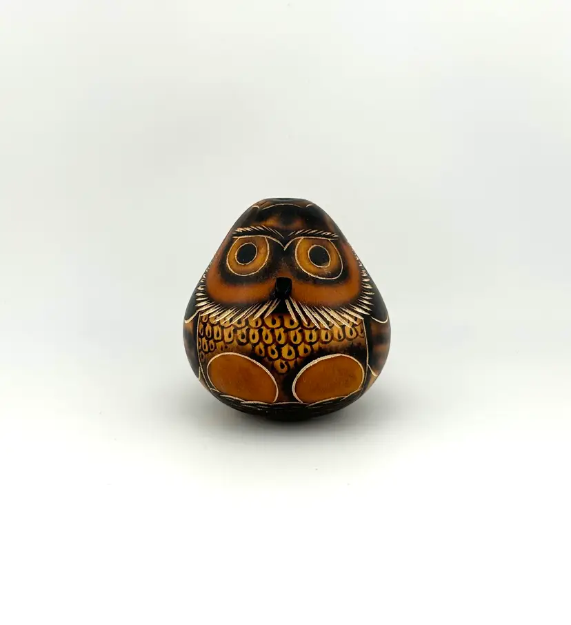 Peruvian Gourd Owl Shaker 2.75”x 3”