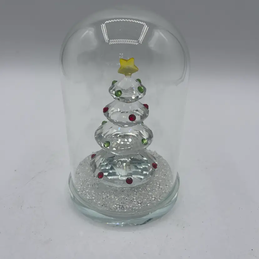 11-Crystal Christmas Tree Figurine Glass Dome Cloche Holiday Decor 5in