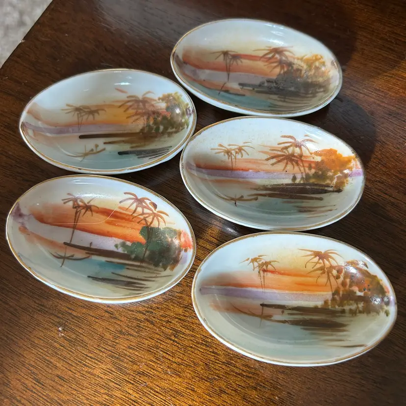 Lot Of 5 Small Trinket Dishes Hand Painted In Japan