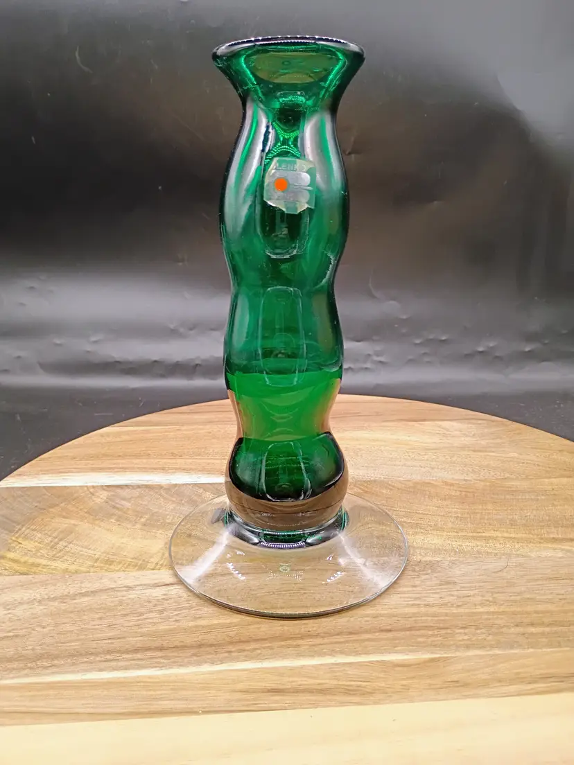 Blenko Art Glass #9709 Emerald Green & Clear Vase 8.5 in 1997 Vintage