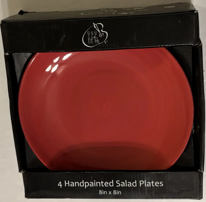 222 Fifth Handpainted Red Salad Plates Set of 4 New