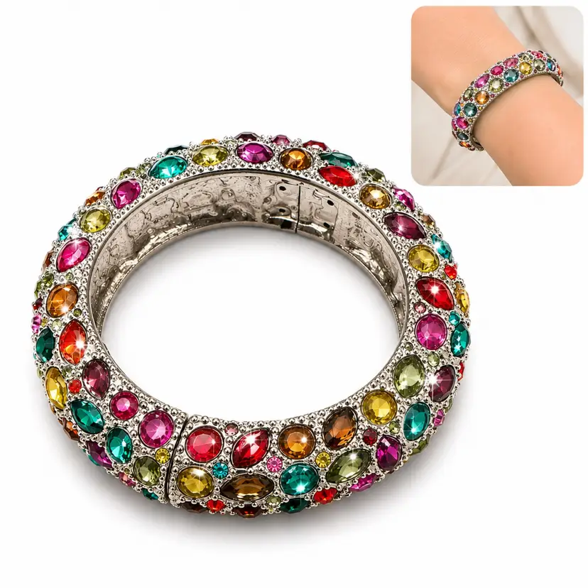Nordstrom Vintage Cara Multi Crystal Clamper Bracelet Sparkly Formal Gift