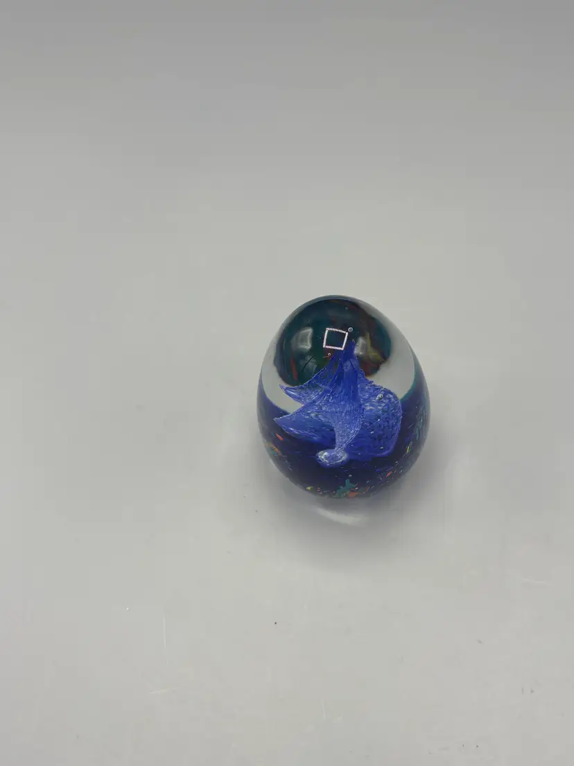 Art glass blue egg with flame