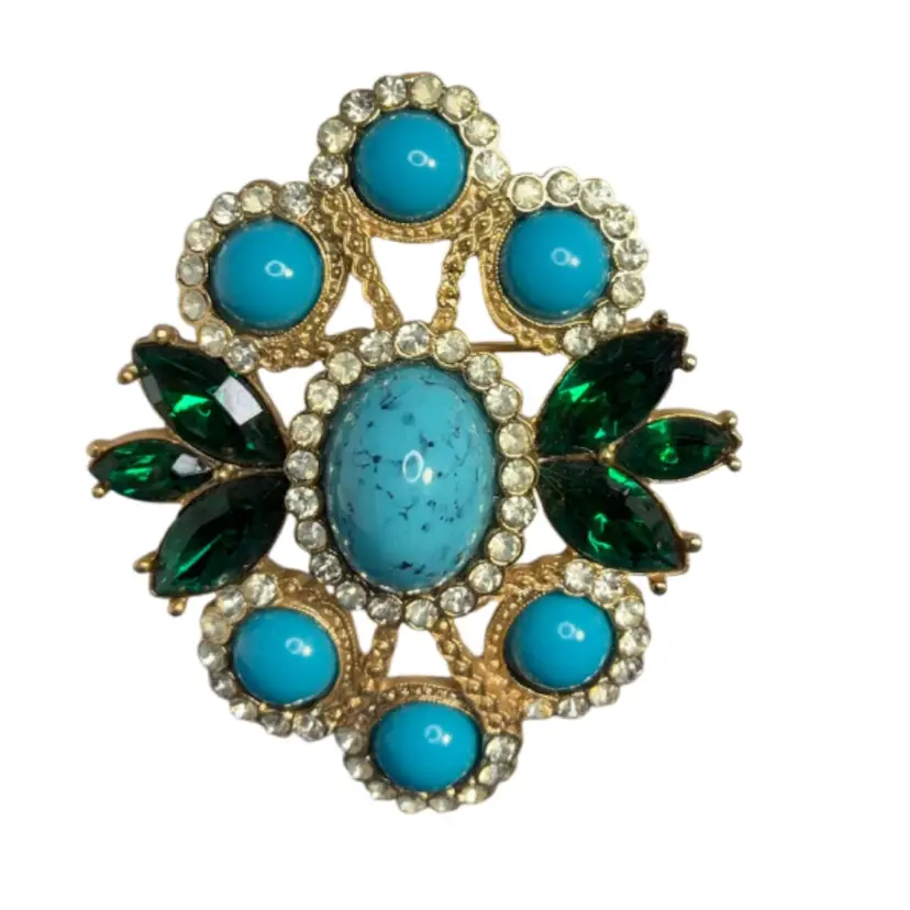 1950’s Sarah Coventry Turuoise Emerald Brooch Pin