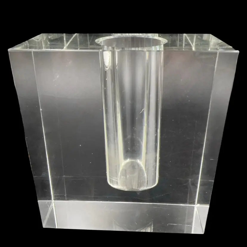 Vintage McM Design Bud Vase Crystal Rectangular, Minimalist, Heavy Glass Art
