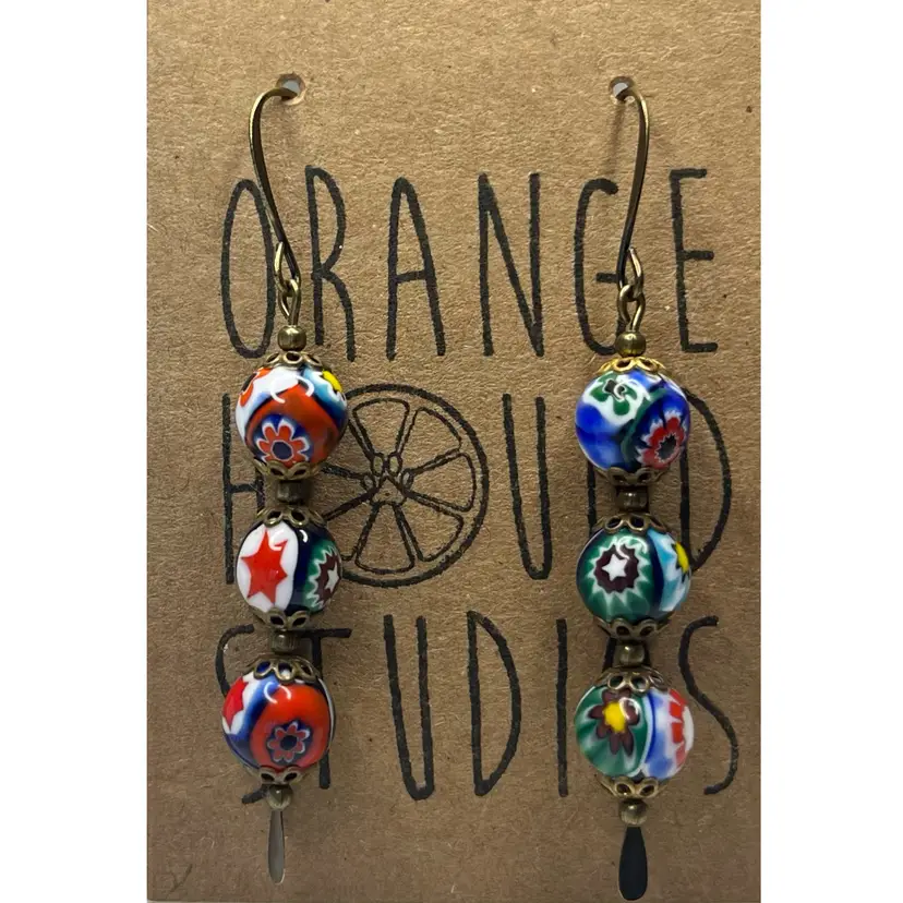 #5 Vintage Venetian Glass Bead Earrings - Handmade by Me